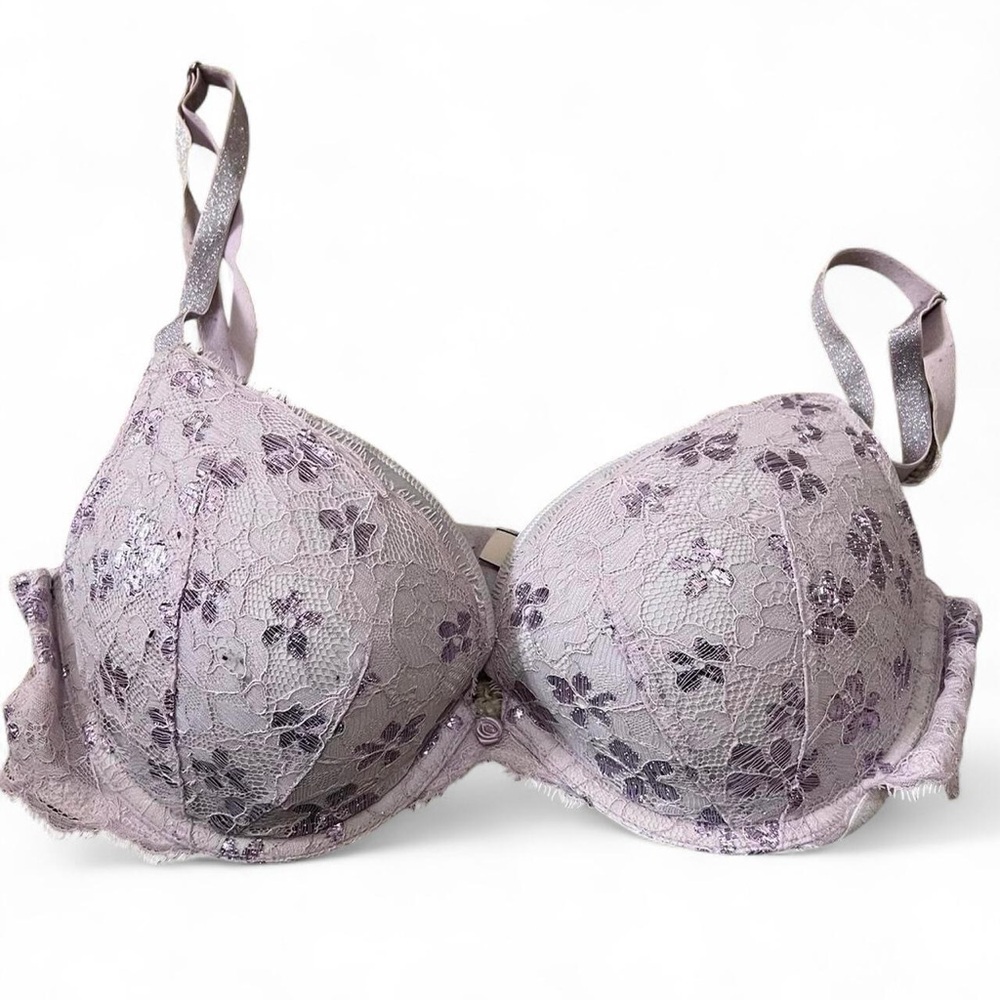 Victoria’s Secret Dream Angels pastel purple sparkly shimmery floral lace bra